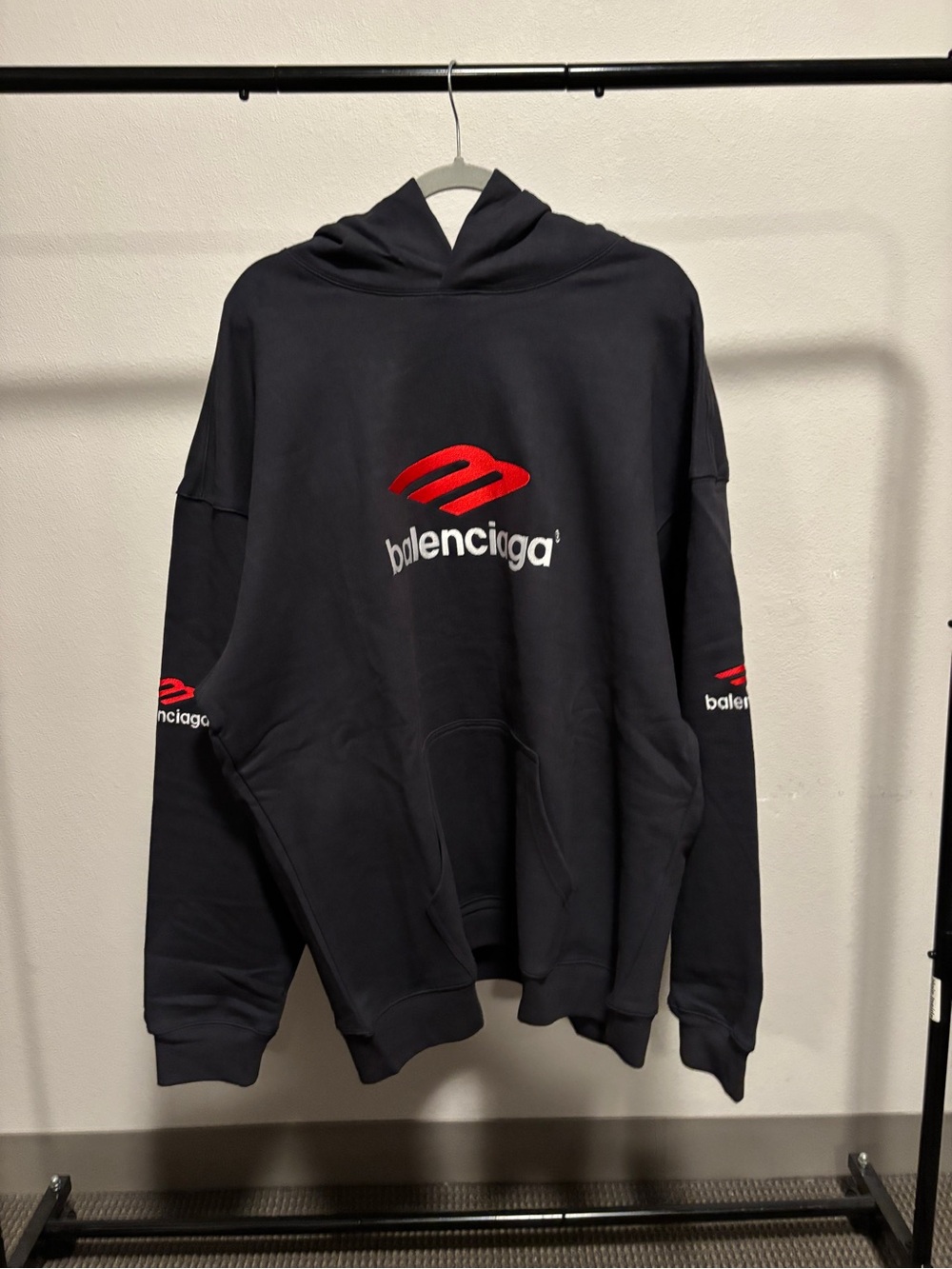 Balenciaga Black Hoodie with Red Logo front and back